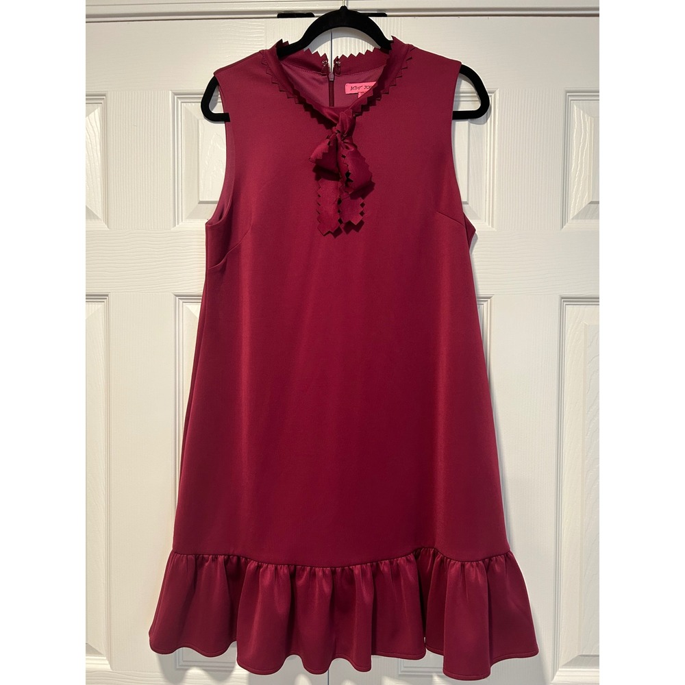 Betsey Johnson‎ Womens Dress Red Sleeveless Ruffle Hem Bow Neck
